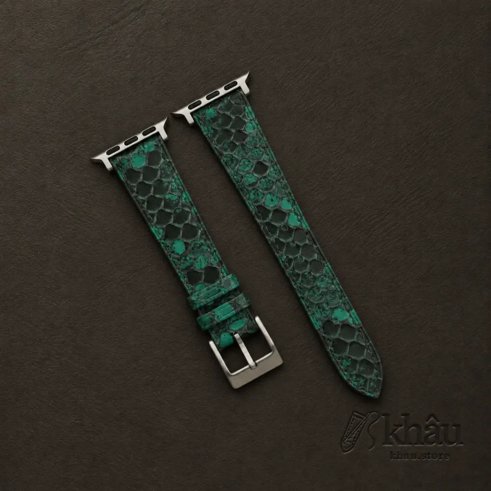 Green Python Leather Apple watch band — front view