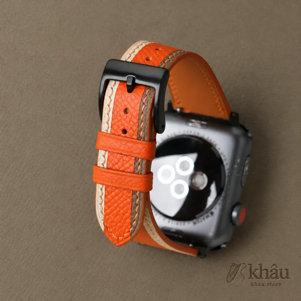 Tricolor Orange Epsom Leather Apple Watch Band — additional view