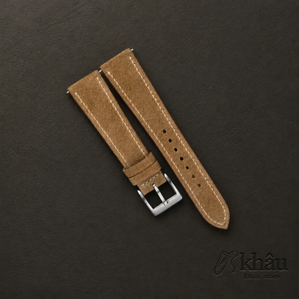 Brown Suede Leather Watch Strap — front view