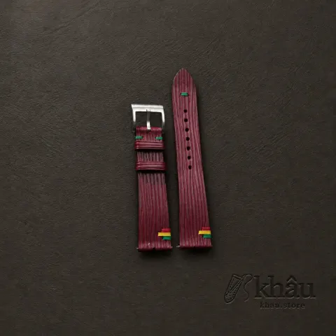 Red Calfskin Leather Portugal Flag Watch Strap — front view
