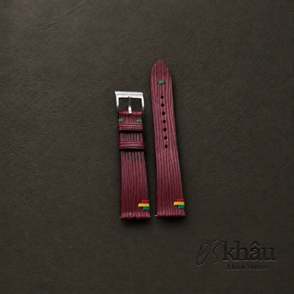 Red Calfskin Leather Portugal Flag Watch Strap — front view
