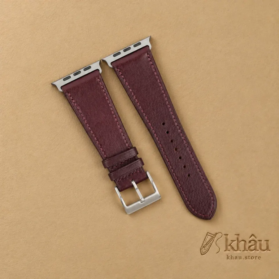 Dark Burgundy Box Calf Leather Apple Watch Ultra Band — front view
