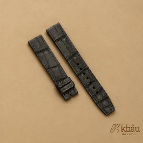 Nubuck Black Alligator black Lining Goatskin Fixed Bars Watch Strap — front view