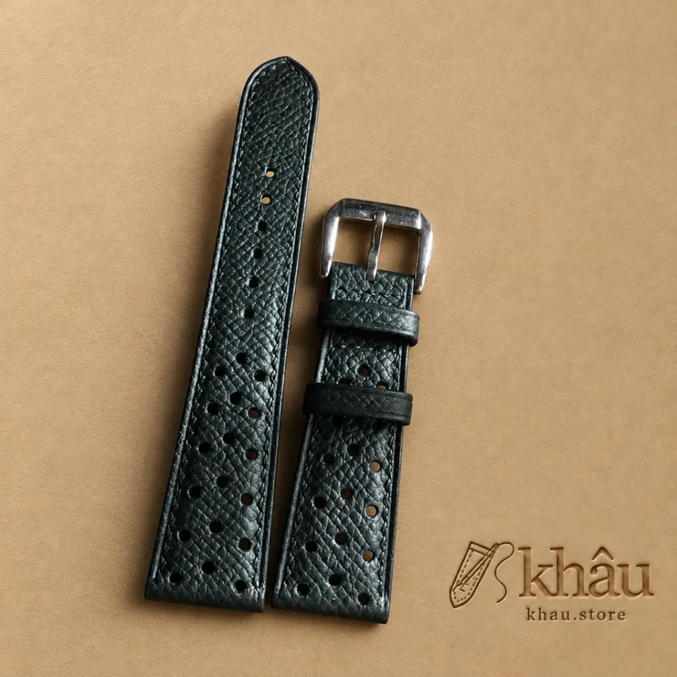 Rally Black Epsom Leather Watch Strap — front view