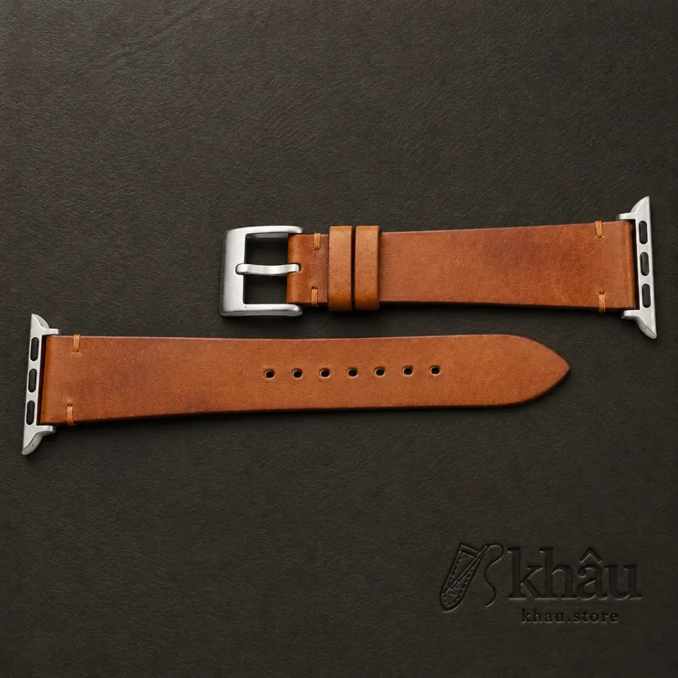 Vintage Golden Vachetta Leather Side-Stitch Apple Watch Band — additional view