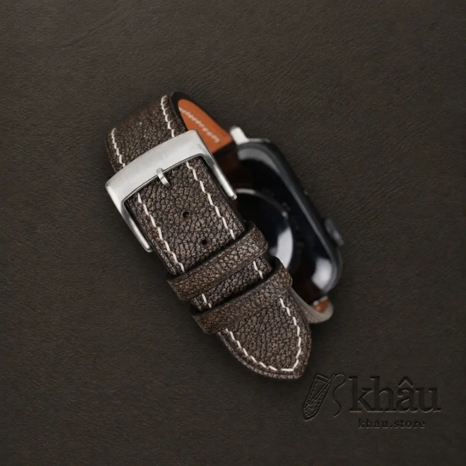 Brown Alran Fat Nat Chevre Goat Leather Apple Watch Band — additional view