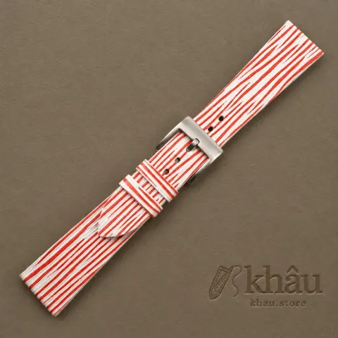 Red White Calfskin Watch Strap – Waves Texture — additional view