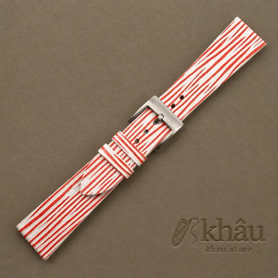 Red White Calfskin Watch Strap – Waves Texture — additional view