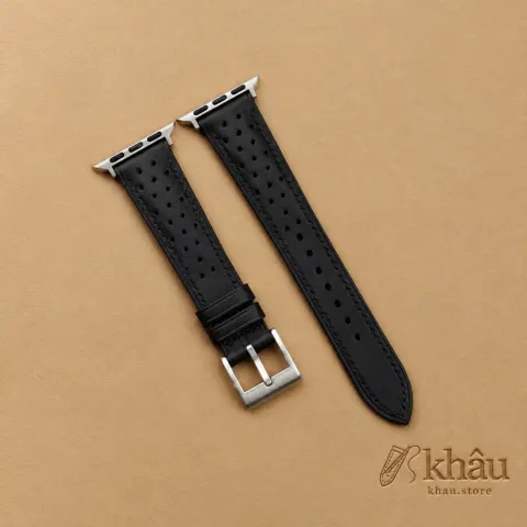 Rally Black Swift Leather Apple Watch Band — front view