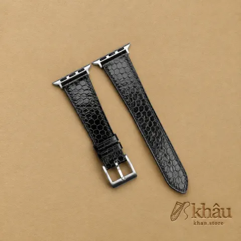 Black Snake Sea Leather Apple Watch Band — front view