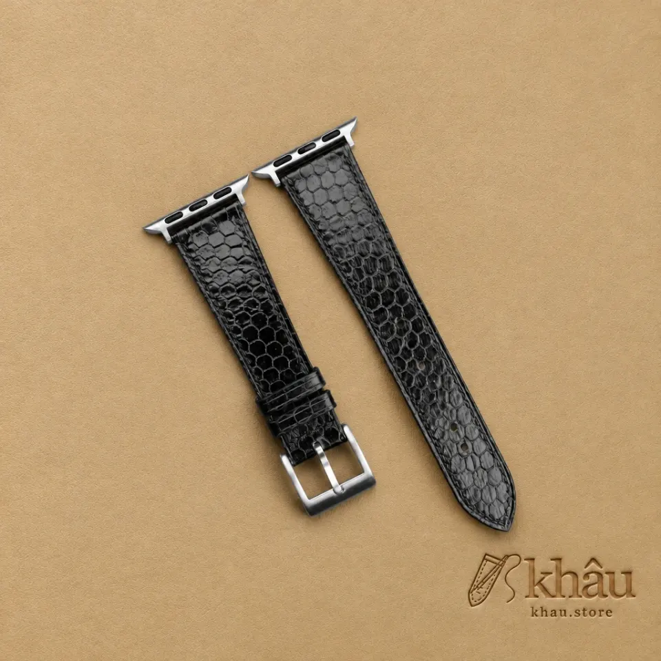 Black Snake Sea Leather Apple Watch Band — front view