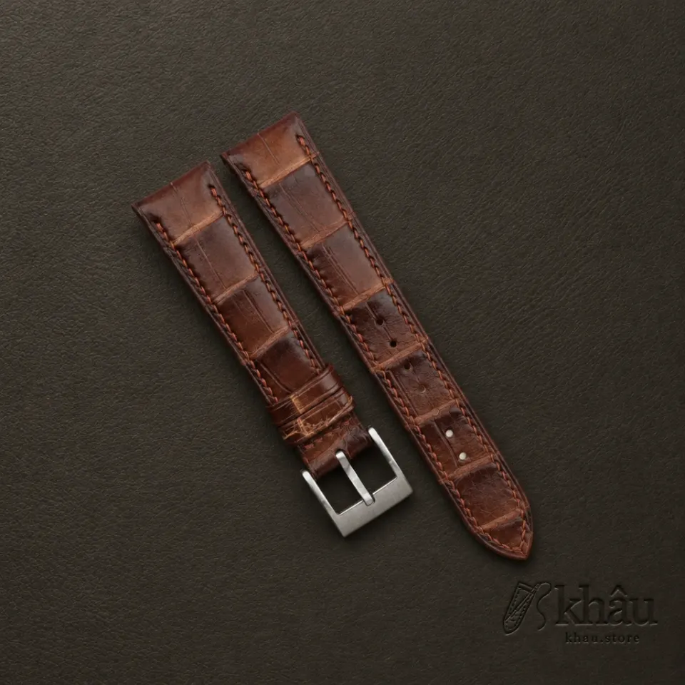 Patina Acorn Alligator Leather Watch Strap — front view