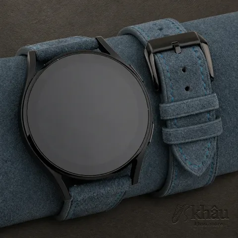Jean Blue Suede Leather Samsung Watch Band — front view