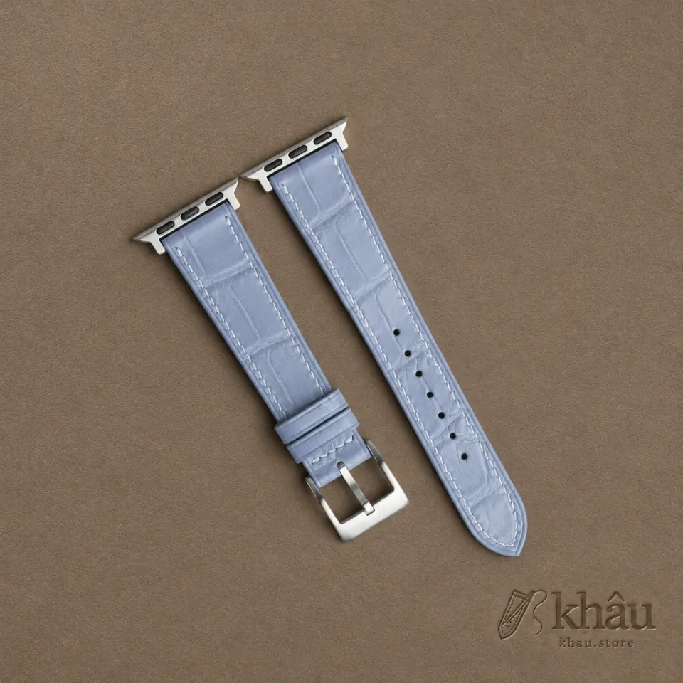 Light Water Alligator Leather Apple Watch Band — front view