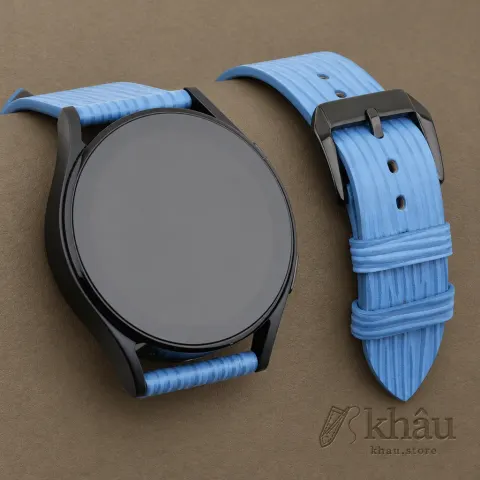 Light Blue Calfskin Leather Samsung Watch Band – Wave Texture — front view