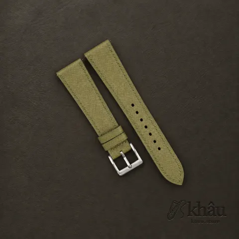 Olive Saffiano Leather Watch Strap — front view