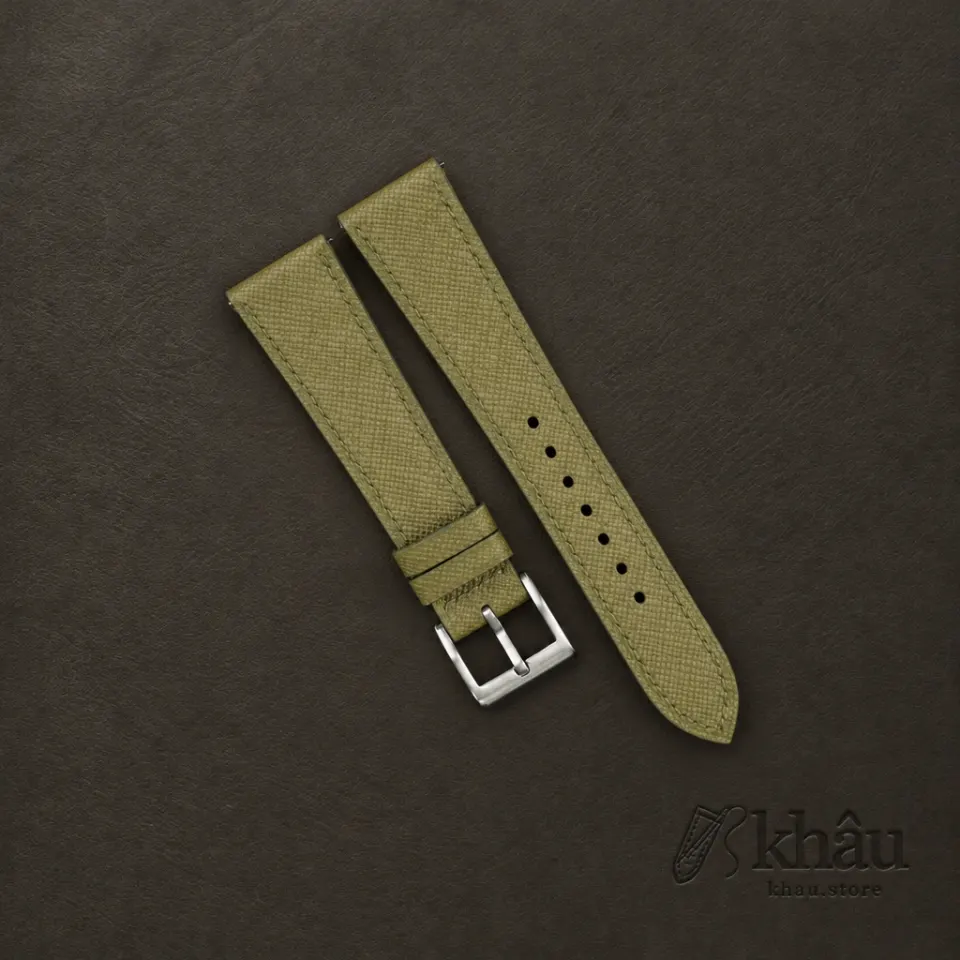 Olive Saffiano Leather Watch Strap — front view