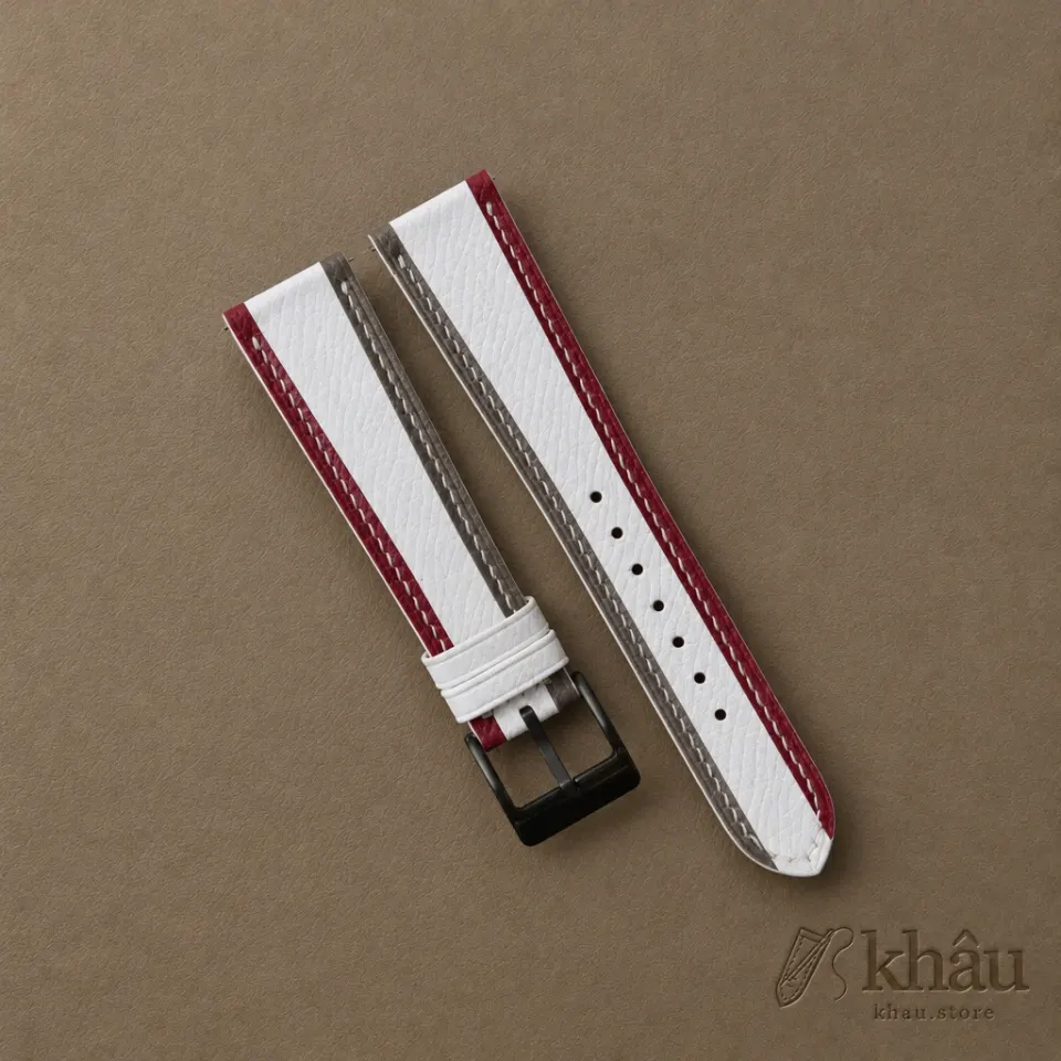 Tricolor White Epsom Leather Watch Strap — front view