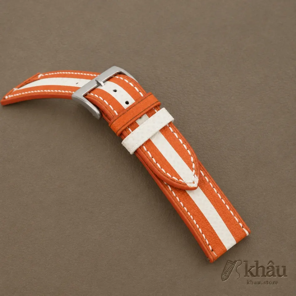 Duocolor Orange Alran Sully Pearl White Epsom Leather Watch Strap — additional view