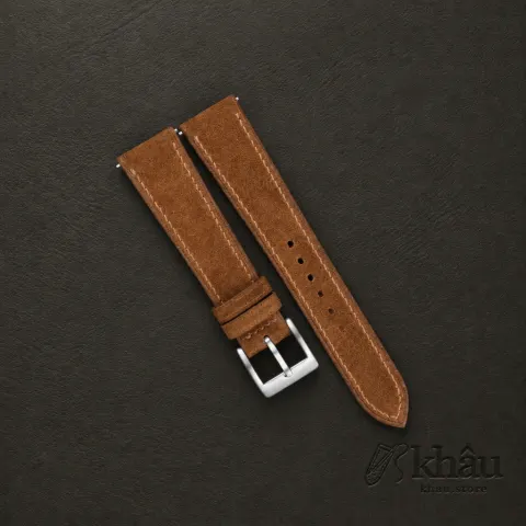 Burnt Brown Suede Leather Watch Strap — front view