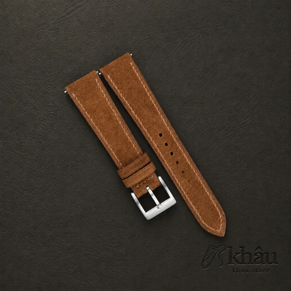 Burnt Brown Suede Leather Watch Strap — front view