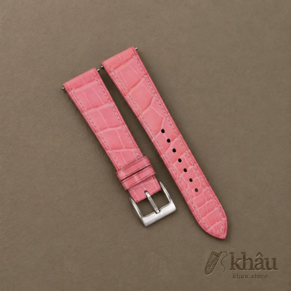 Pink Alligator Leather Watch Strap — front view