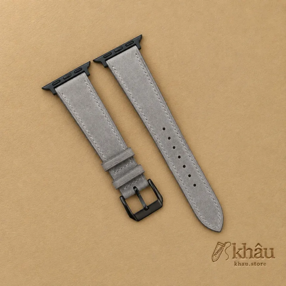 Grey Nubuck Leather Apple Watch Band — front view