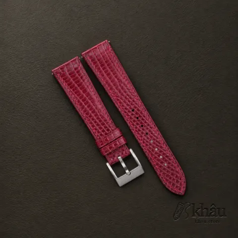 Red Lizard Leather Watch Strap — front view