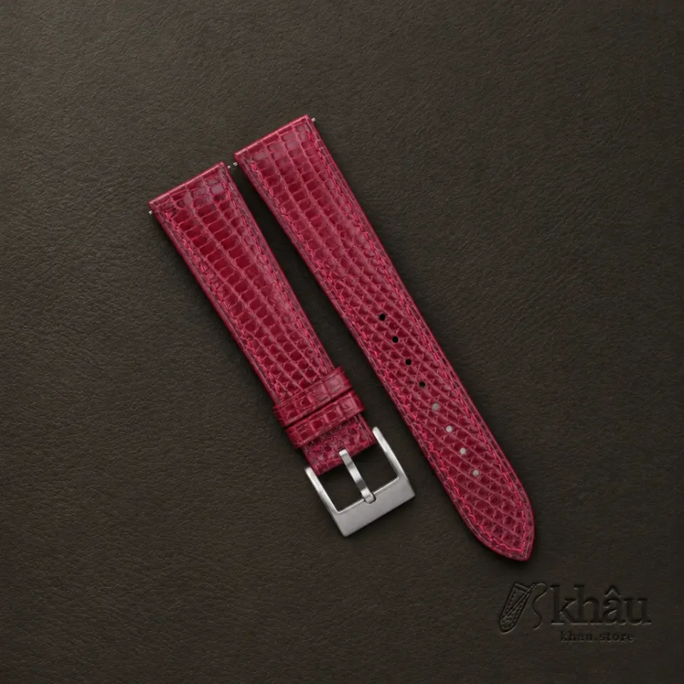 Red Lizard Leather Watch Strap — front view