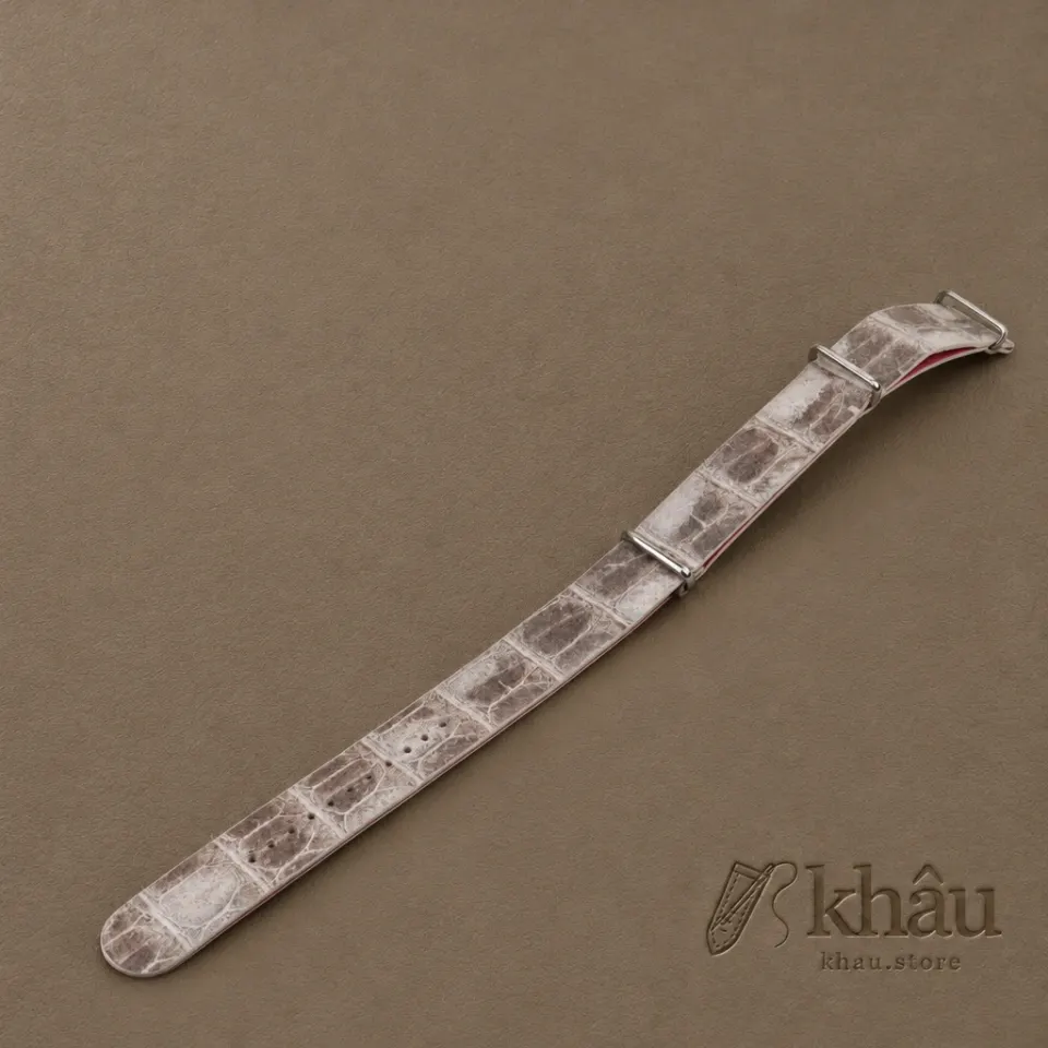 NATO Himalayan Alligator Lining Pink Alligator Round Scales Leather Watch Strap — front view