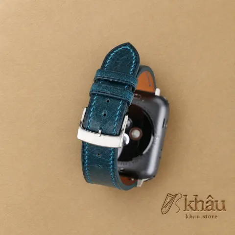 Dark Aqua Blue Waxed Badalassi Carlo Leather Apple Watch Band — additional view