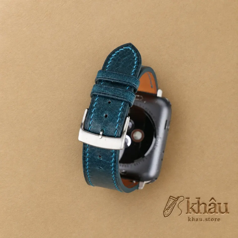 Dark Aqua Blue Waxed Badalassi Carlo Leather Apple Watch Band — additional view