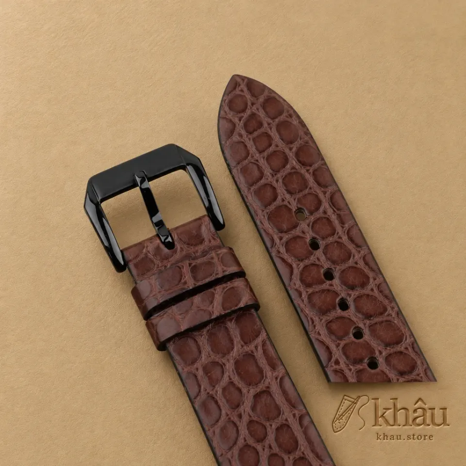 Vintage Dark Brown Alligator Round Scales Leather Samsung Watch Band — additional view