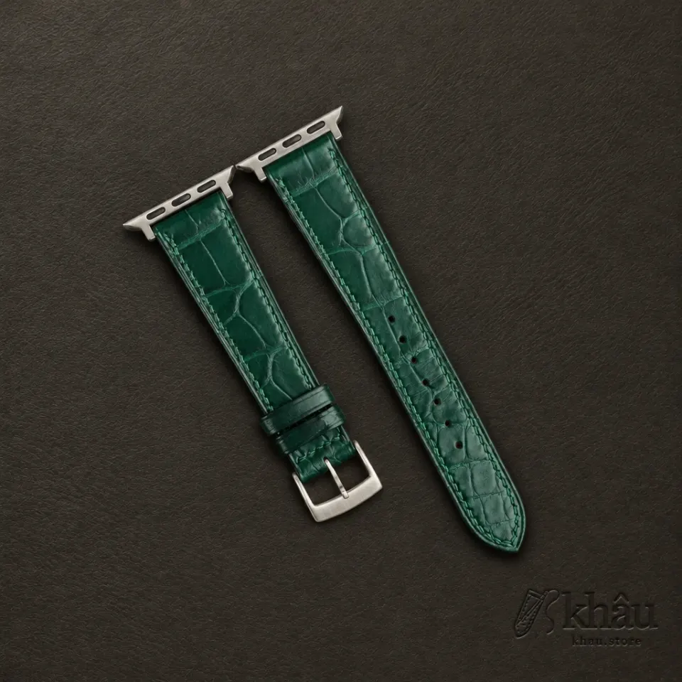 Emerald Green Alligator Leather Apple Watch Band — front view