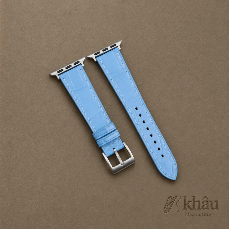 Miami Blue Alligator Leather Apple Watch Band — front view