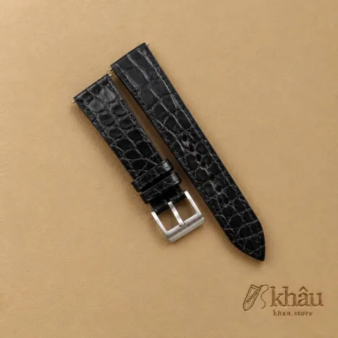 Vintage Black Alligator Round Scales Leather Watch Strap — front view