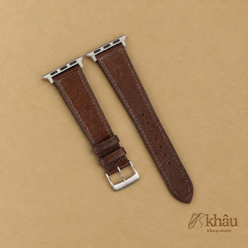 Dark Brown Alran Fat Nat Chevre Goat Leather Apple Watch Band — front view