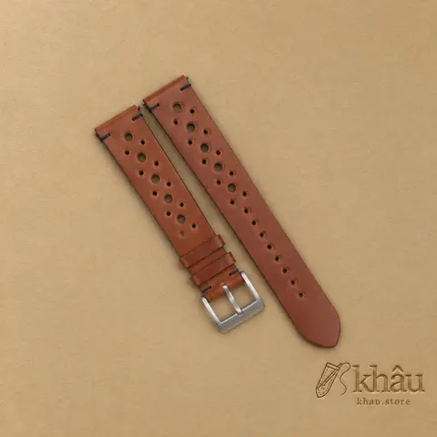 Rally Cognac Shell Lining Navy Epsom Leather Watch Strap — front view
