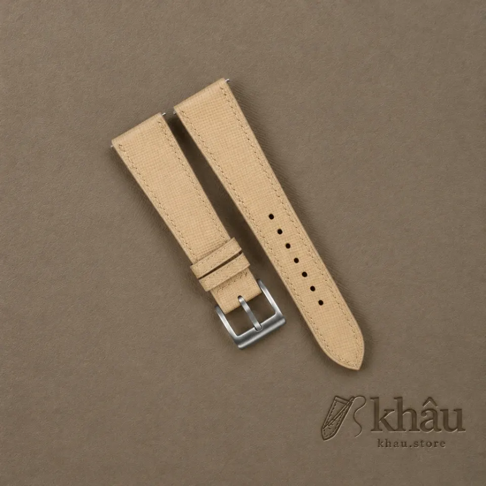 Beige Saffiano Leather Watch Strap — front view