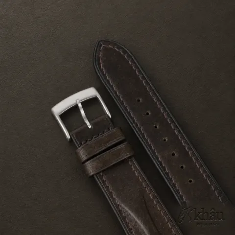 Single Padded Umber Brown Habana Leather Watch Strap — additional view