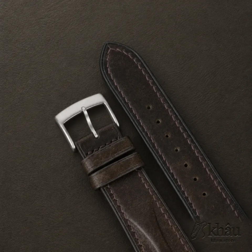 Single Padded Umber Brown Habana Leather Watch Strap — additional view