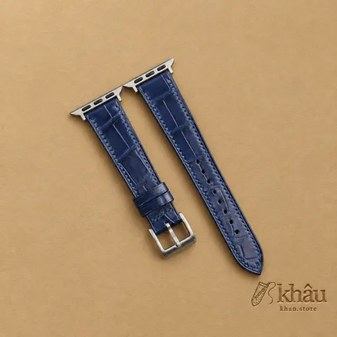 Dark Blue Alligator Leather Apple Watch Band — front view
