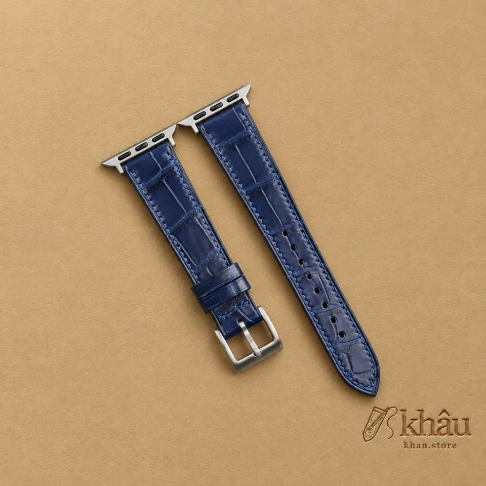 Dark Blue Alligator Leather Apple Watch Band — front view