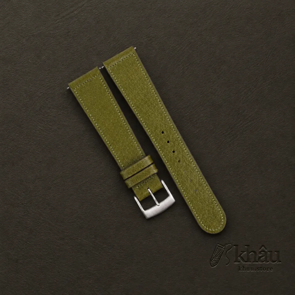 Micro Stitch Light Olive Peccary Leather Watch Strap — front view