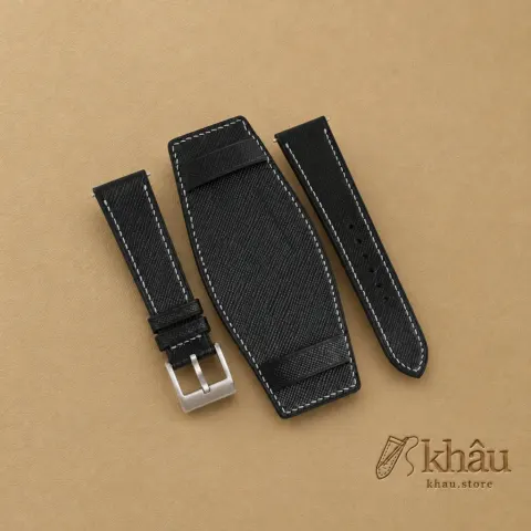 Black Saffiano Leather Bund Strap — front view