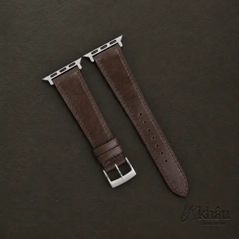Umber Brown Box Calf Leather Apple Watch Band — front view