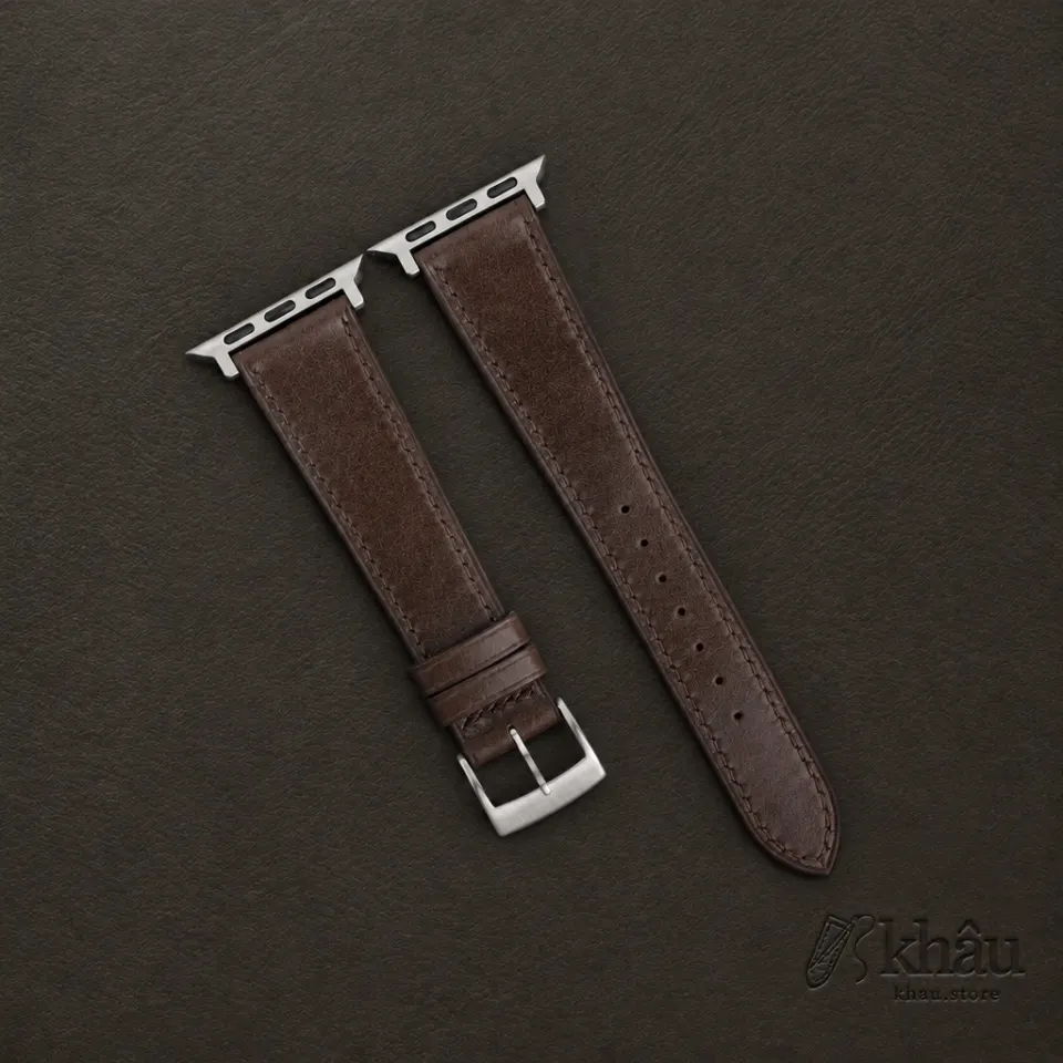 Umber Brown Box Calf Leather Apple Watch Band — front view