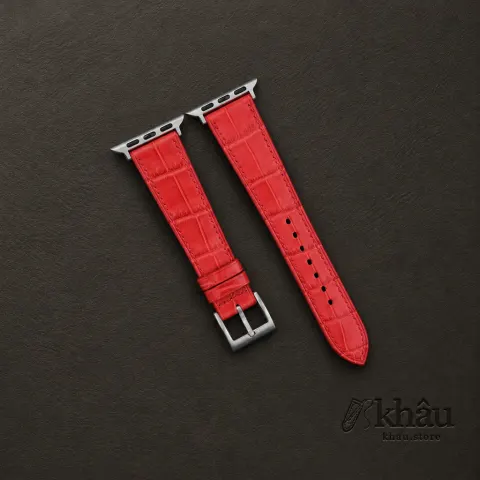 Red Alligator Leather Apple Watch Band — front view
