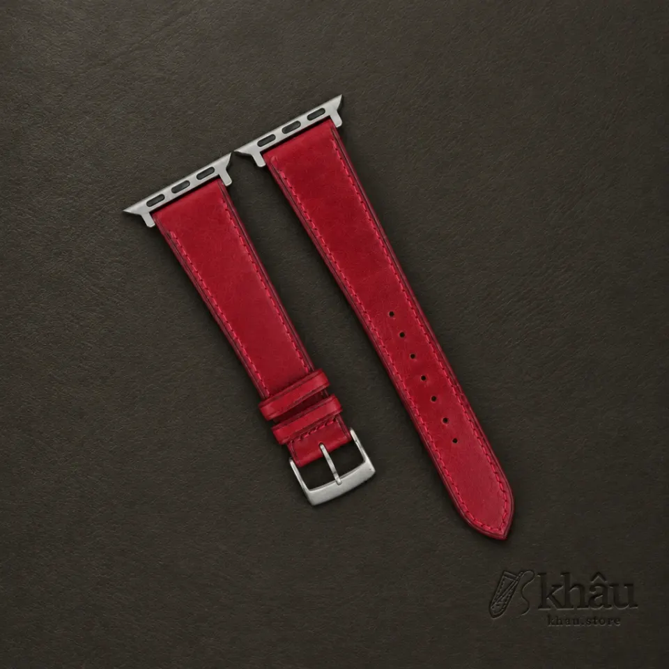 Red Vachetta Leather Apple Watch Band — front view