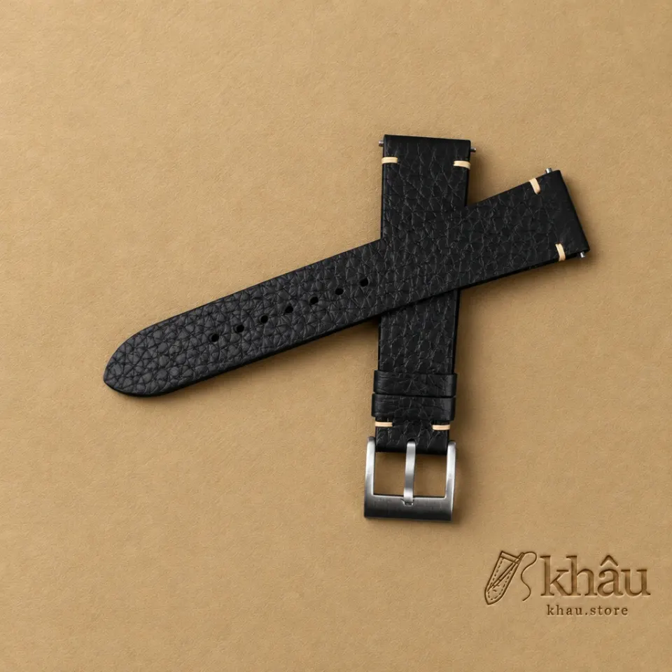 Vintage Black Togo Leather Side-Stitch Watch Strap — additional view
